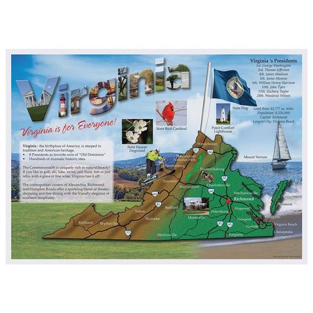 HOFFMASTER 10" x 14" Map of Virginia Paper Placemats, PK1000 311129